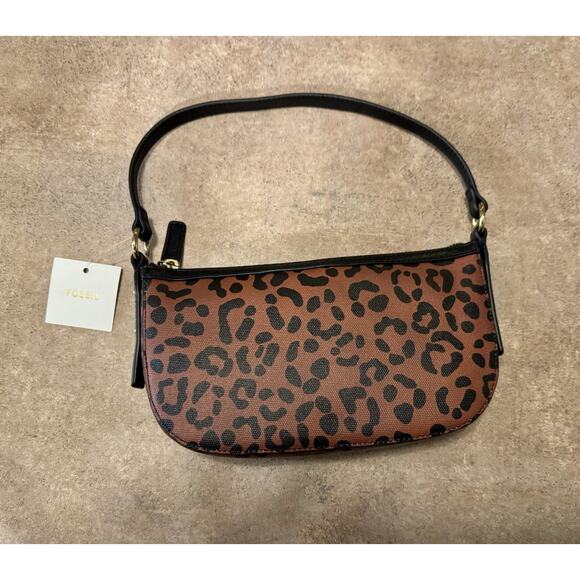 Fossil Jolie Leather Small Crossbody Purse Leopard Print Brown - Picture 14 of 14